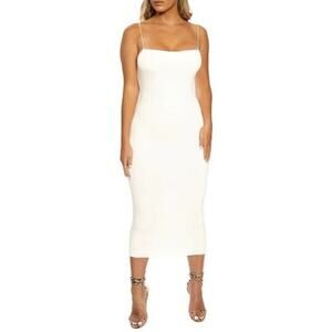 NWOT Naked Wardrobe The Nw Sultry Slim Sheath Midi Dress Off White Womens Sze XS